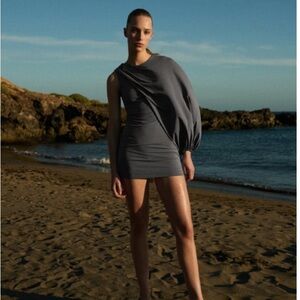 Zara Grey One Sleeve Mini Dress Size S